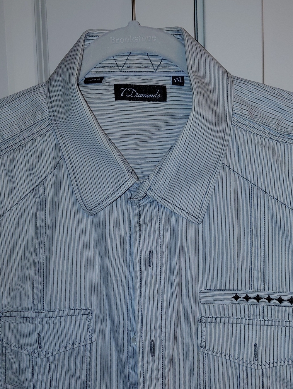 7 Diamonds Light Blue Striped Casual Button-Down Shirt